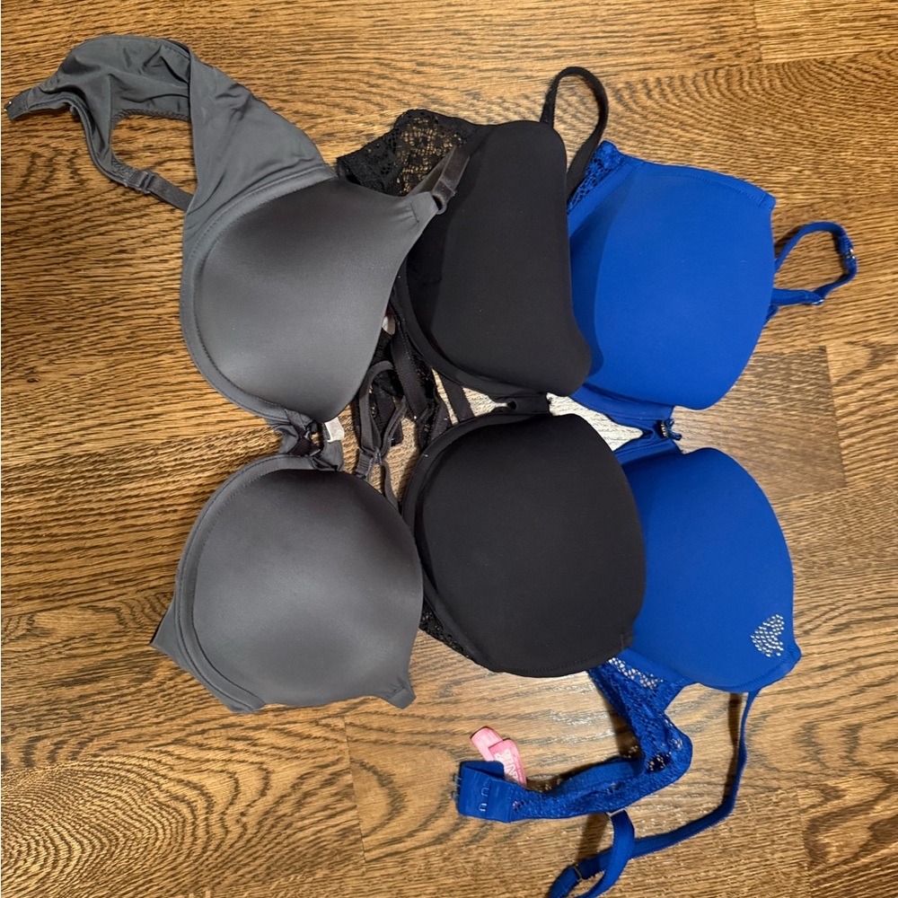 Elegant Women's Bra Set - Gray, Black, and Blue